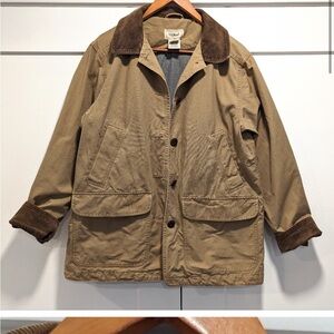 L.L. BEAN tan canvas chore coat barn work coat corduroy collar
